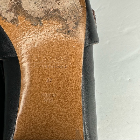Bally Switzerland Janelle Leather Black Flat/Slipper Gold Accent Sz 37 (US 6.5) - Picture 10 of 12